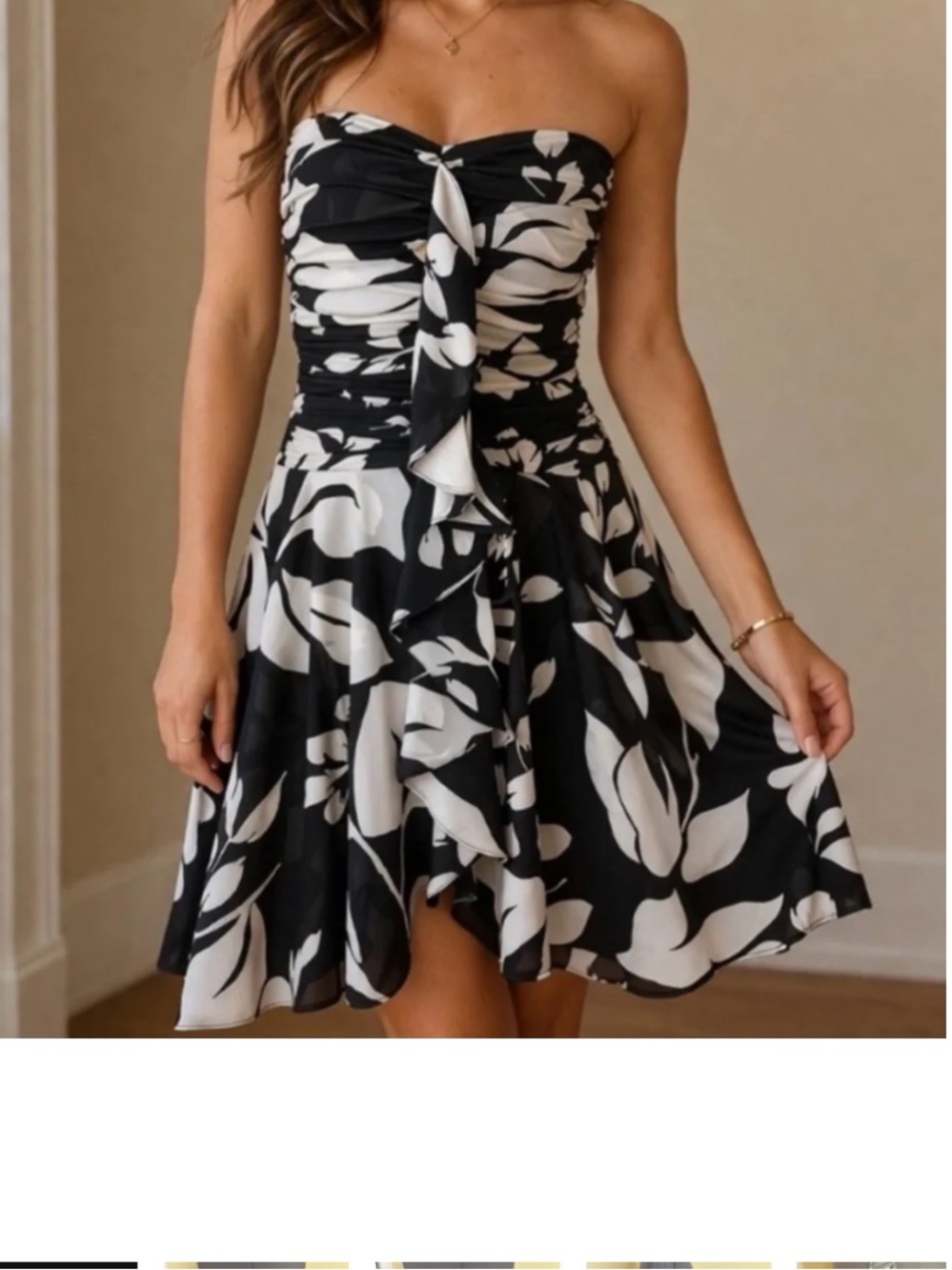 White House Black Market strapless dress black white